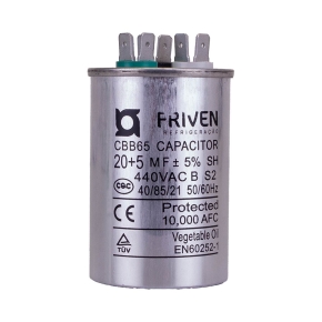 Capacitor Duplo 20 + 2,5 UF 440V Alumínio CBB65  - Friven
