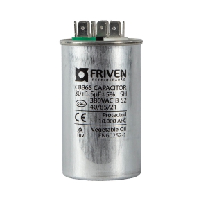 Capacitor Duplo 30 + 1,5 UF 380V Alumínio CBB65  - Friven