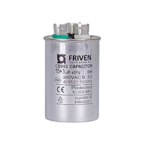 Capacitor Duplo 15 + 3 UF 380V Aluminio CBB65  - Friven