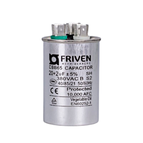 Capacitor Duplo 20 + 2 UF 380V Alumínio CBB65  - Friven