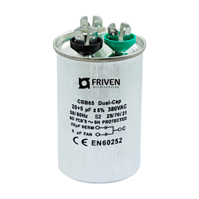 Capacitor Duplo 20 + 5UF 380V Alumínio CBB65  - Friven